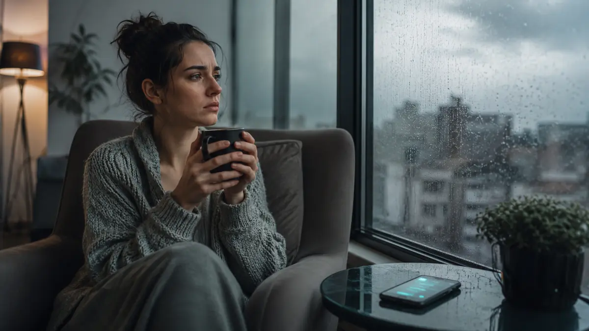 “Phone notification revealing emotional betrayal in a quiet kitchen morning scene